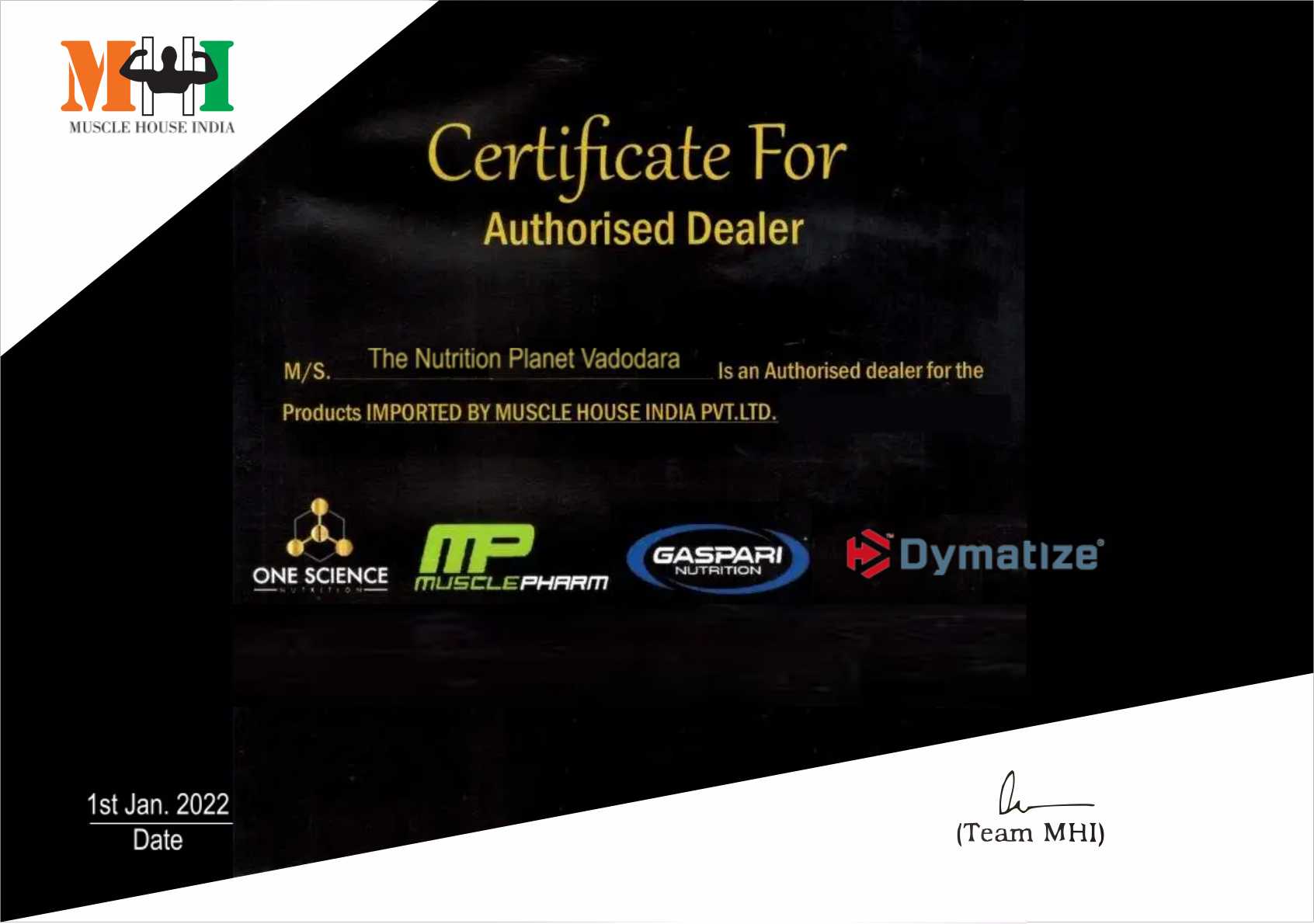 MHI Authorized Dealer  Certificate