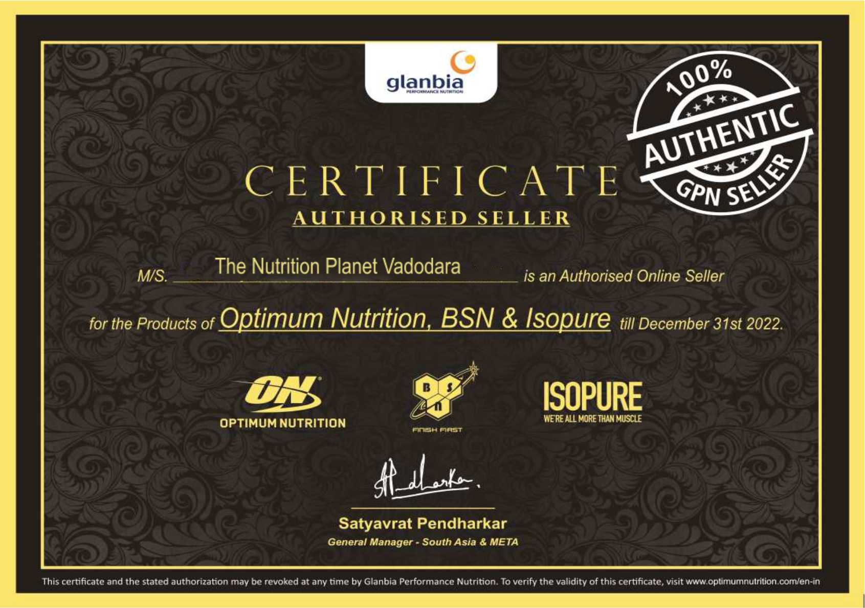 Authorised Seller Certificate From Glanbia