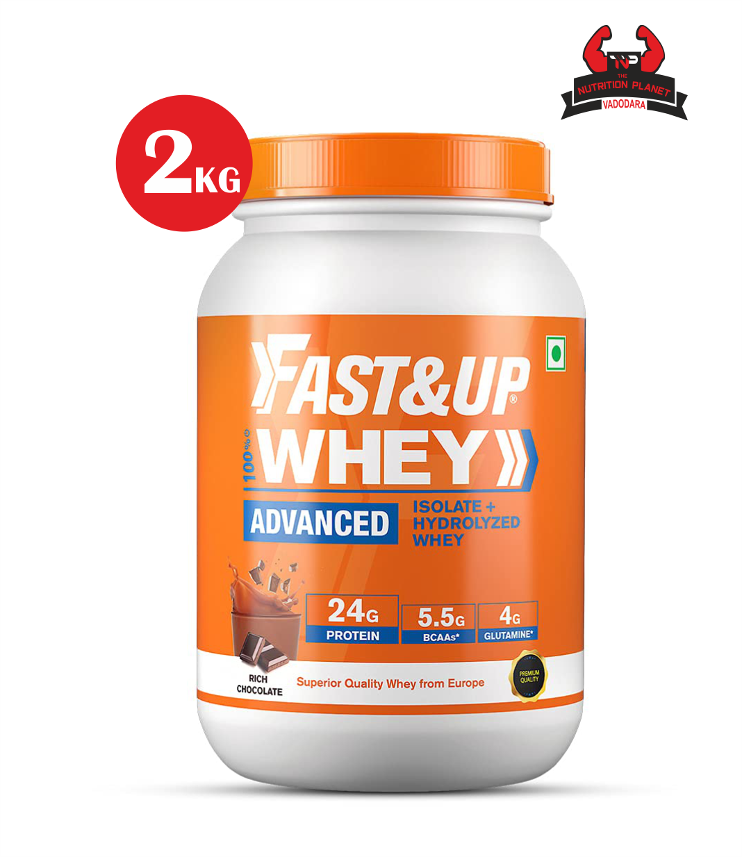 Fast&Up 100% Whey Isolate & Hydrolysate Whey Protein (Rich Chocolate, 30 Servings) - 24g Protein, 5.5g BCAA, 4g Glutamine (Rich Chocolate) - 2 KG